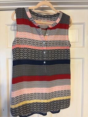 Talbots Sleeveless Striped Button-Front Women's Top - Navy, Red, Pink